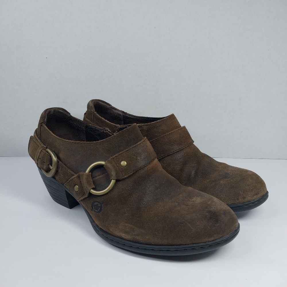 Born Zowy Size 6.5 Distressed Brown Leather Western Cowboy Ankle Booties Shoes
